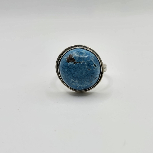 Native American Classic Ring - 925 Silver - Genuine Blue Turquoise Stone Size 12 - Picture 2 of 6